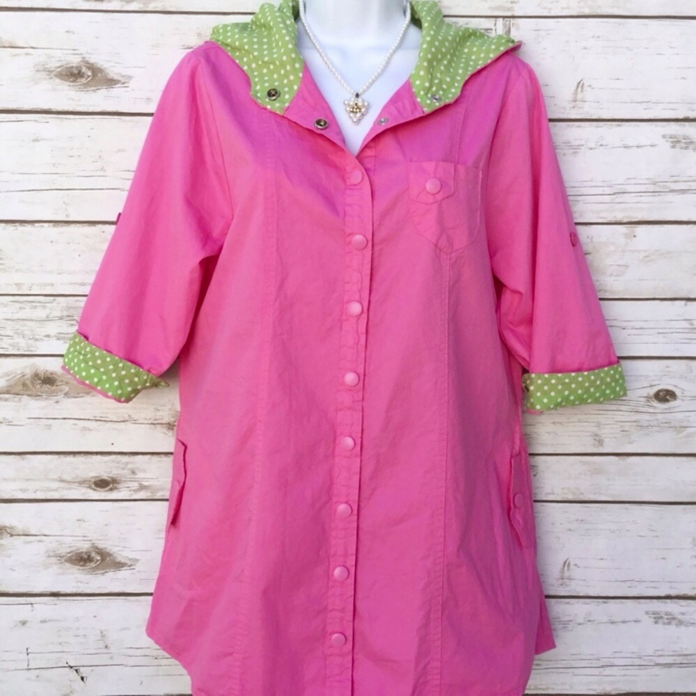 Pink Windbreaker with Polka Dots and Hood
